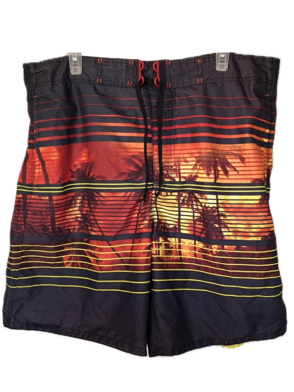Joe Boxer Mens L Board Shorts Sunset Palm Tree Tropical Swim Trunks Surf